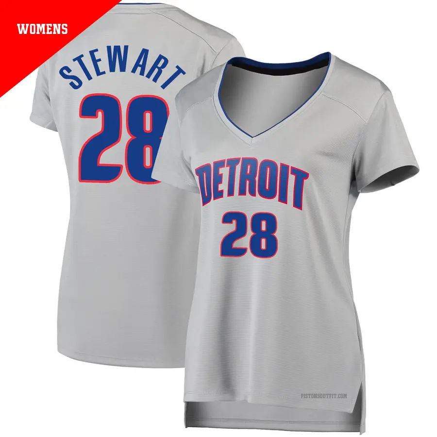 ＃28 Women's Isaiah Stewart Detroit Pistons Fast Break Silver JerseyStatement Edition