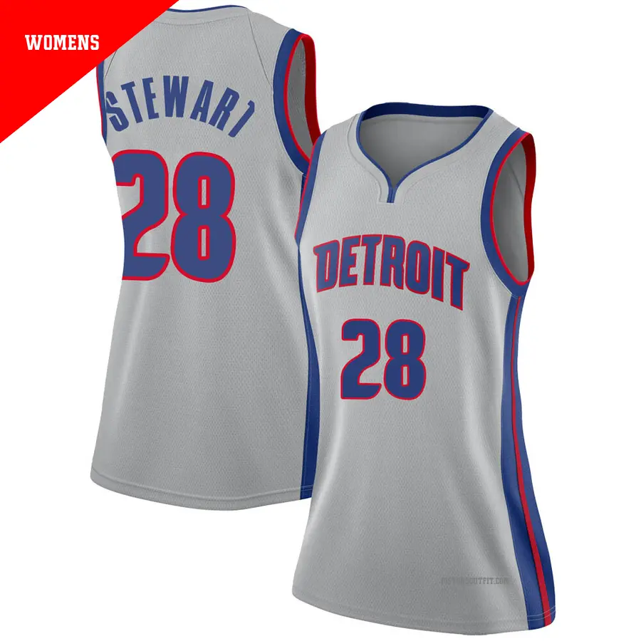 ＃28 Women's Isaiah Stewart Detroit Pistons Swingman Silver JerseyStatement Edition