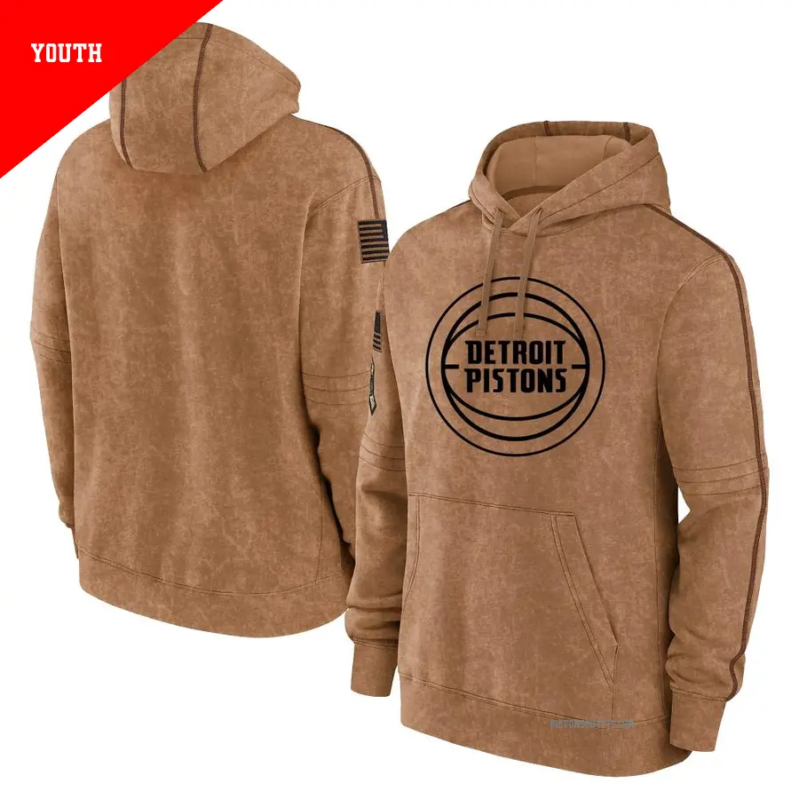 Youth Detroit Pistons Brown 2023 Salute to Service Club Pullover Hoodie